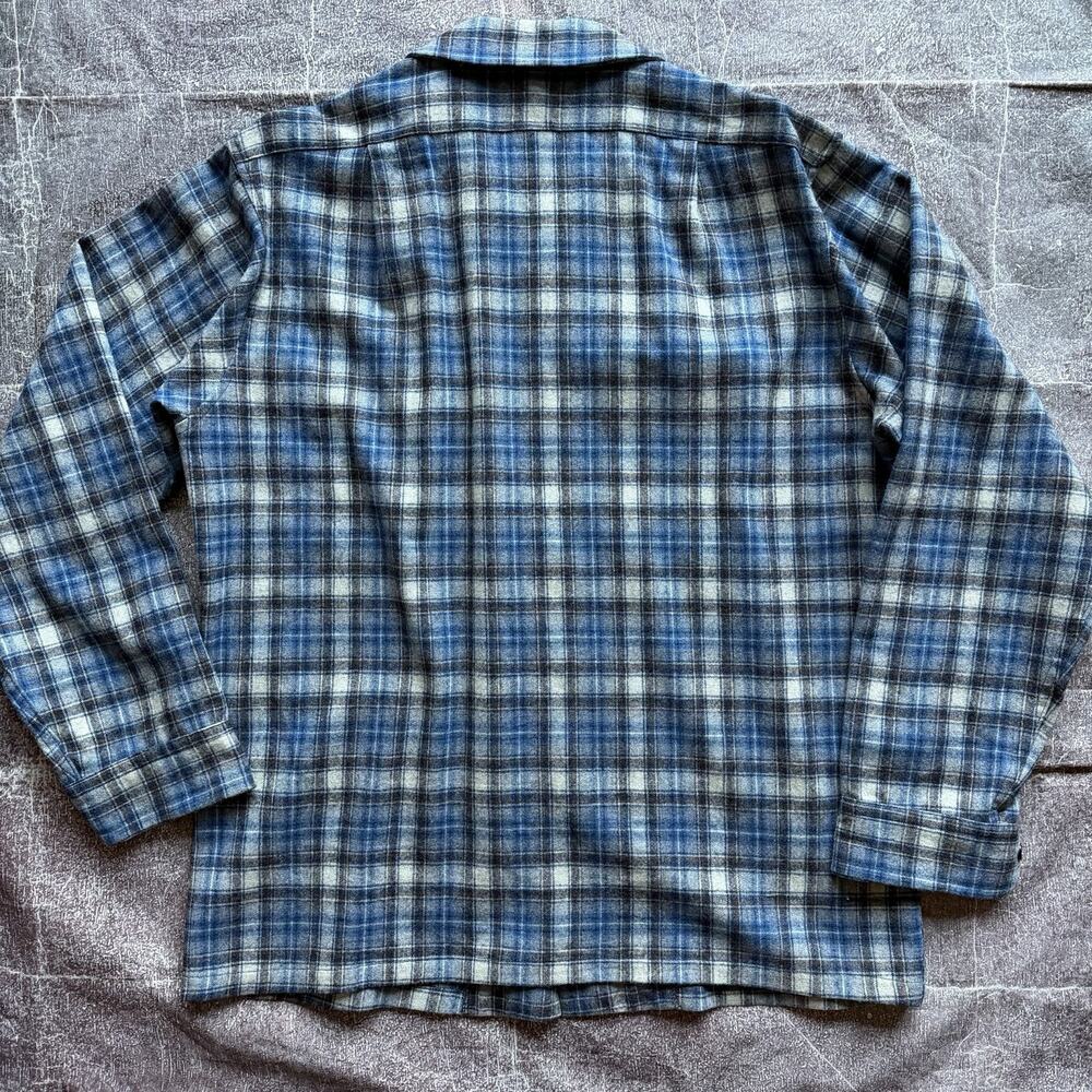 Men's Vintage 70's Pendleton USA Blue Plaid Loop Collar Flannel Board Shirt Sz L - Picture 6 of 6